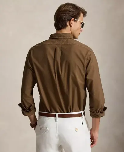 Men's Garment-Dyed Oxford Shirt - Chestnut - 4