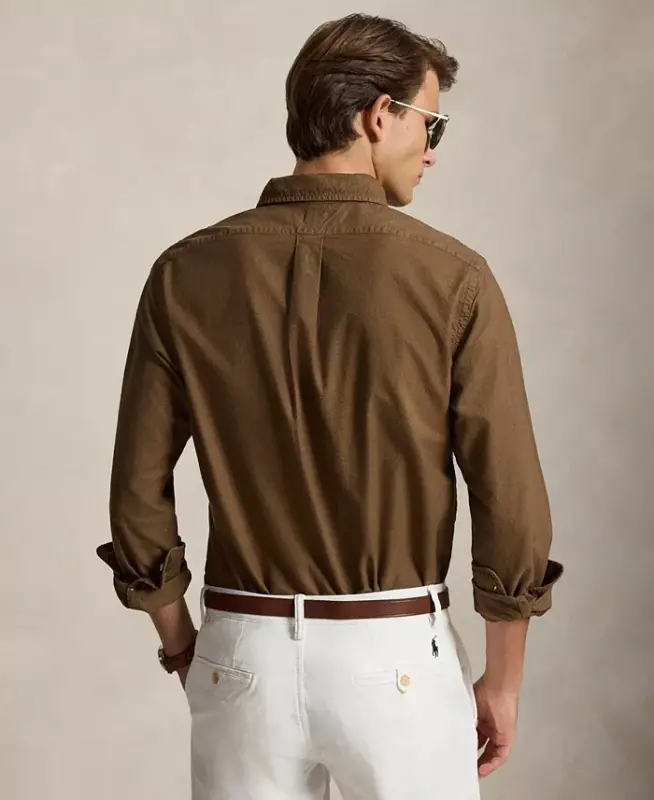 Men's Garment-Dyed Oxford Shirt - Chestnut - 4