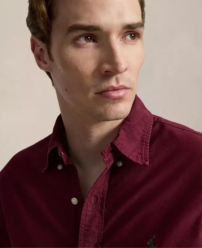 Men's Garment-Dyed Oxford Shirt - Classic Wine - 4