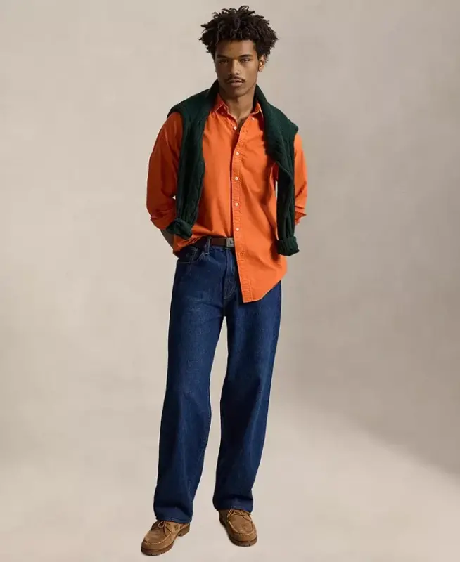 Men's Garment-Dyed Oxford Shirt - Colleage Orange - 1