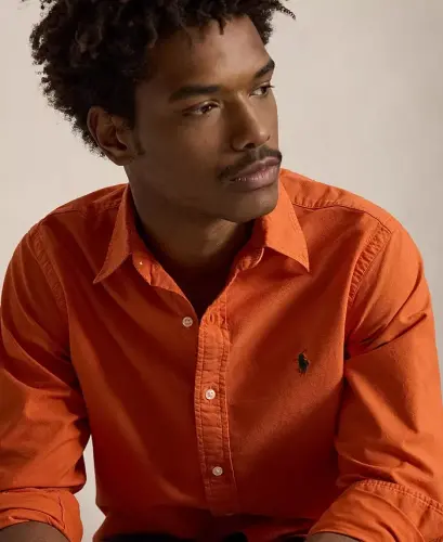 Men's Garment-Dyed Oxford Shirt - Colleage Orange - 5