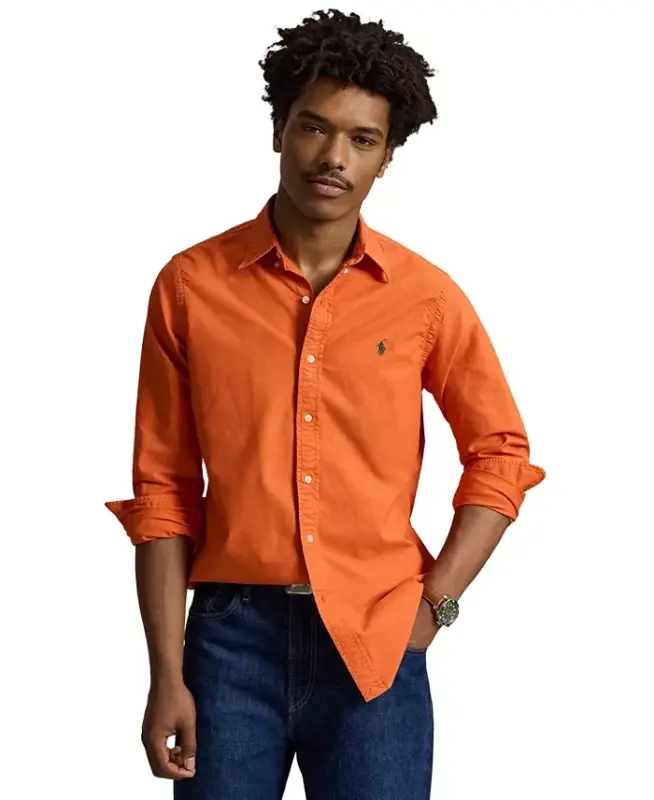 Men's Garment-Dyed Oxford Shirt - Colleage Orange - 6