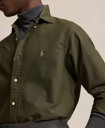 Men's Garment-Dyed Oxford Shirt - Company Olive - 3
