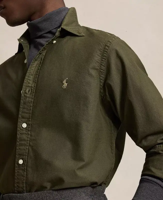 Men's Garment-Dyed Oxford Shirt - Company Olive - 3