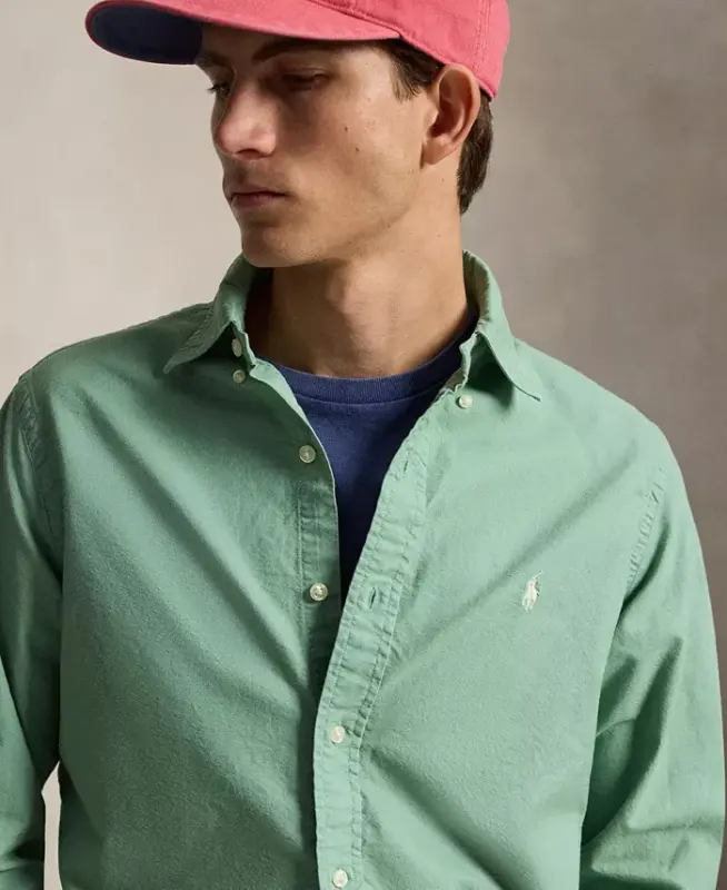Men's Garment-Dyed Oxford Shirt - Faded Mint - 3