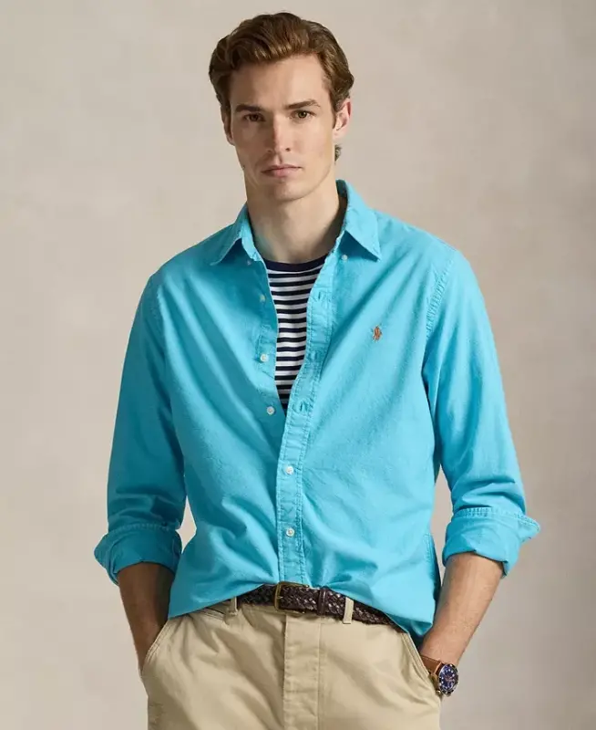 Men's Garment-Dyed Oxford Shirt - Perfect Turquoise - POLO RALPH LAUREN