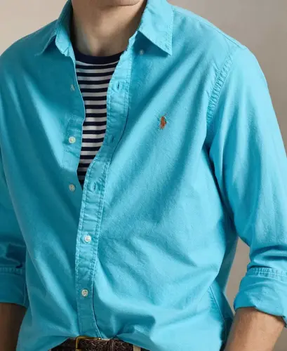 Men's Garment-Dyed Oxford Shirt - Perfect Turquoise - 3