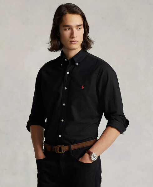 Men's Garment-Dyed Oxford Shirt Polo Black - 1