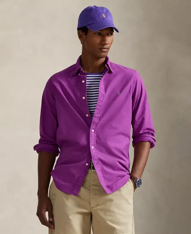 Men's Garment-Dyed Oxford Shirt - Purple Dawn - POLO RALPH LAUREN