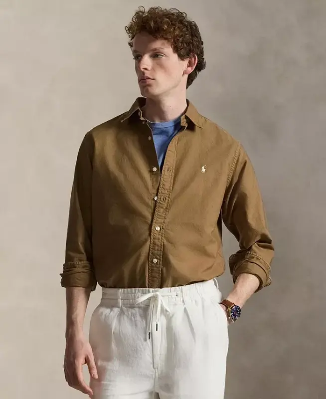 Men's Garment-Dyed Oxford Shirt - Rl Brown - POLO RALPH LAUREN