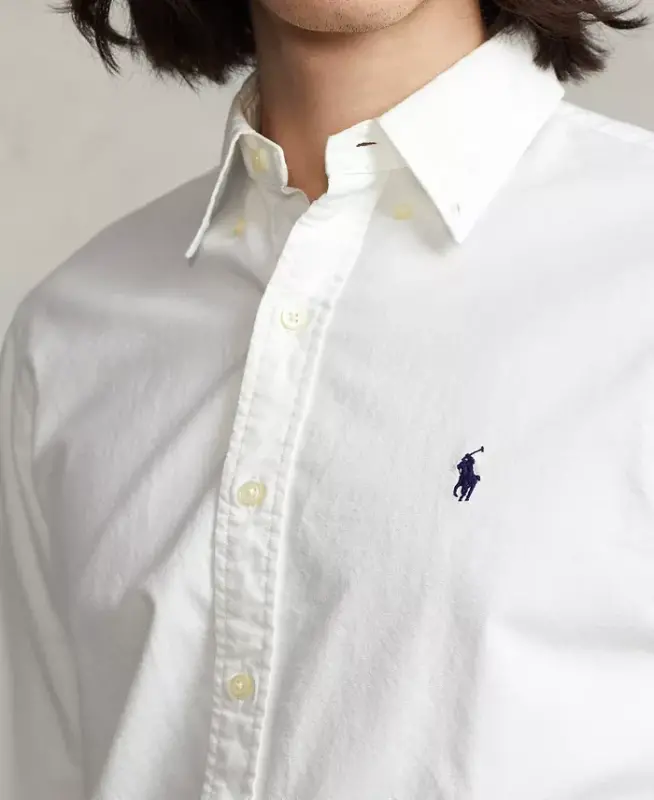 Men's Garment-Dyed Oxford Shirt-White - 3
