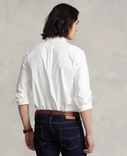 Men's Garment-Dyed Oxford Shirt-White - 4