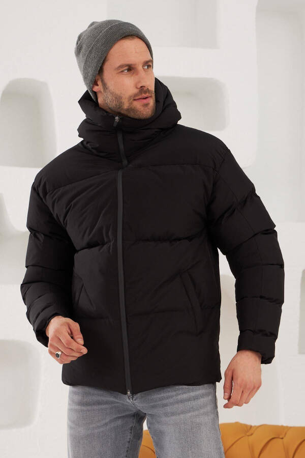 Men's Garnited Waterproof & Windproof Oversized Puffer Jacket Black - 1