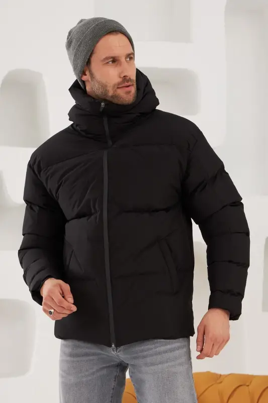 Men's Garnited Waterproof & Windproof Oversized Puffer Jacket Black - 3