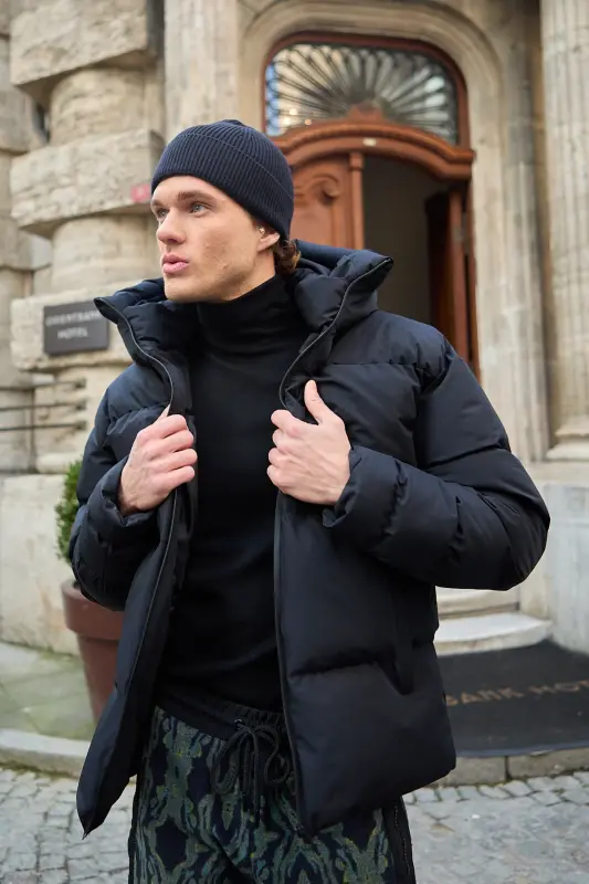 Men's Garnited Waterproof & Windproof Oversized Puffer Jacket Black - 4