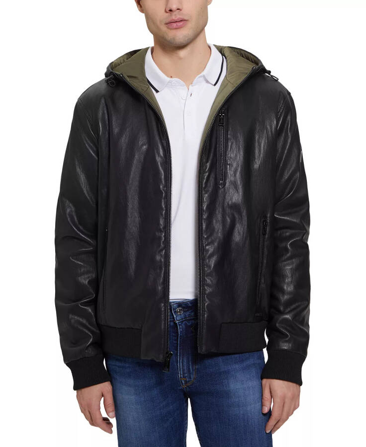 Men's Gary Faux Leather Hooded Jacket Jet Black - 1