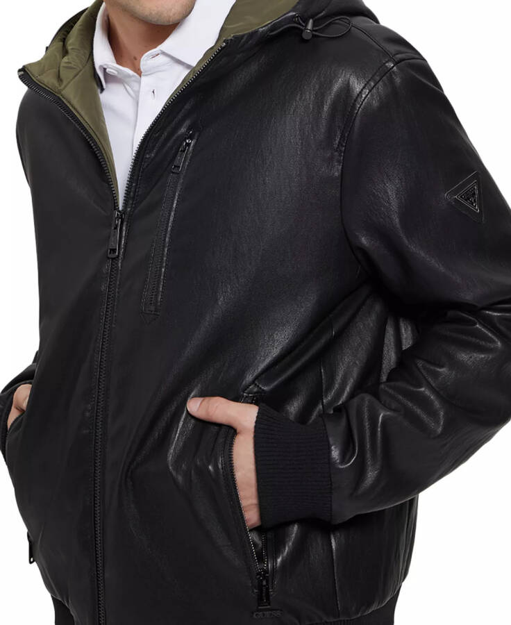 Men's Gary Faux Leather Hooded Jacket Jet Black - 4