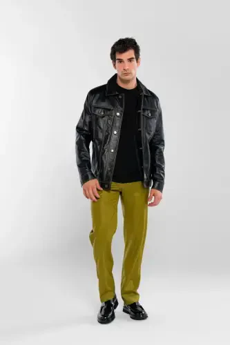 Men's Genuine Leather Black Leather Jacket - 6