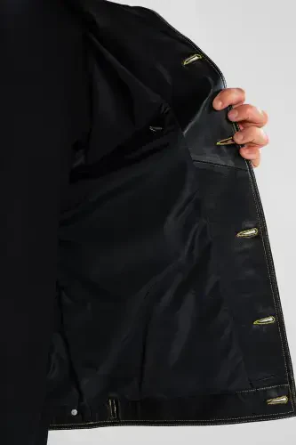 Men's Genuine Leather Black Leather Jacket - 7