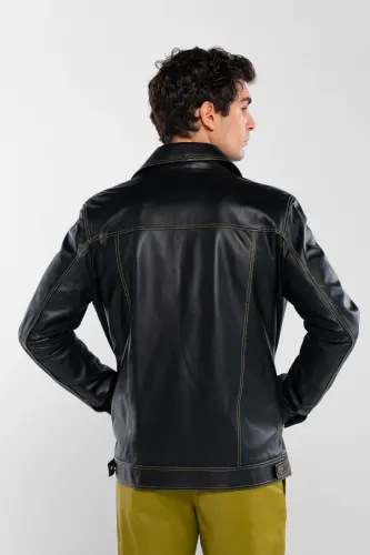 Men's Genuine Leather Black Leather Jacket - 3