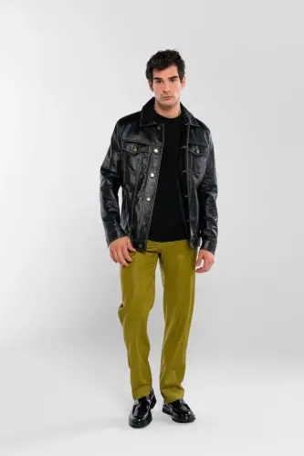 Men's Genuine Leather Black Leather Jacket - 6