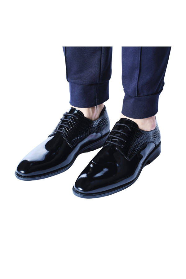 Men's Genuine Leather Black Patent Classic Shoes, Groom Tuxedo Shoes - 36