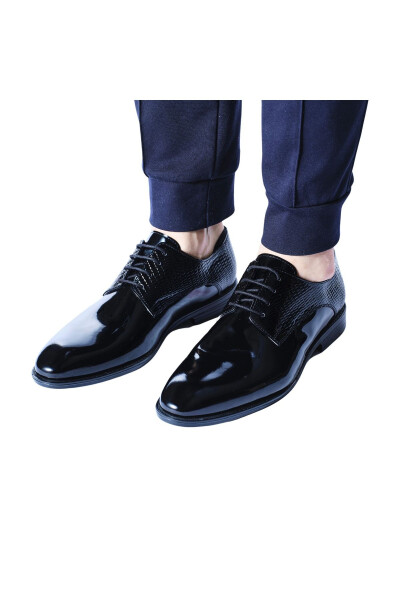 Men's Genuine Leather Black Patent Classic Shoes, Groom Tuxedo Shoes - 16