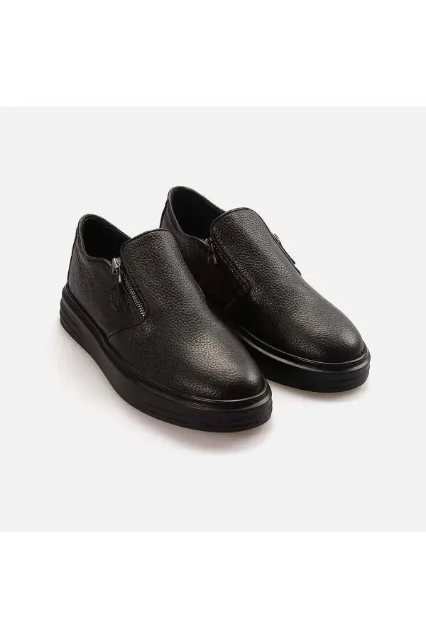 Men's Genuine Leather Black Sports & Sneaker Shoe-Bl - 3