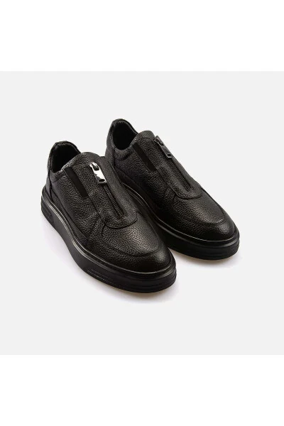 Men's Genuine Leather Black Sports & Sneaker Shoe-Bl - 3
