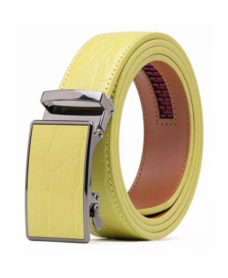 Men's Genuine Leather Crocodile Design Dress Belt with Automatic Buckle - 2