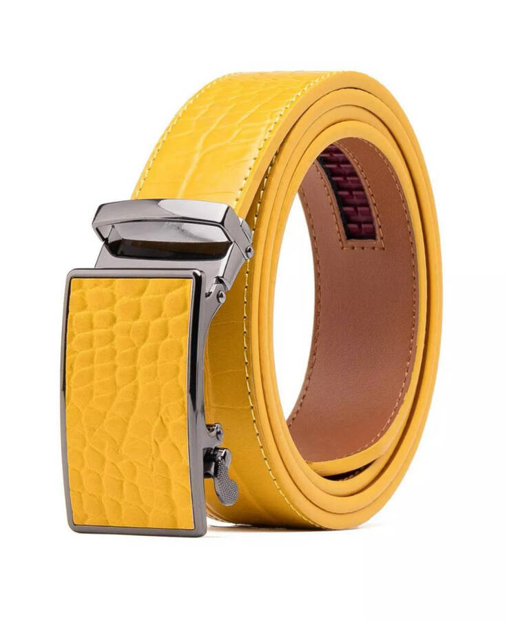 Men's Genuine Leather Crocodile Design Dress Belt with Automatic Buckle - 2