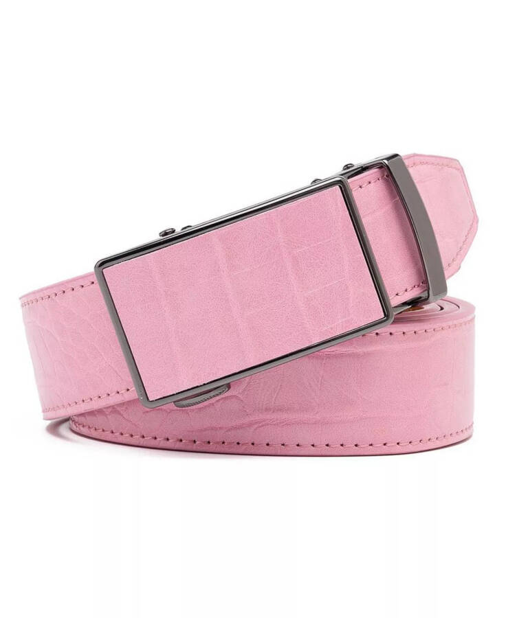 Men's Genuine Leather Crocodile Design Dress Belt with Automatic Buckle (Pink) - 1