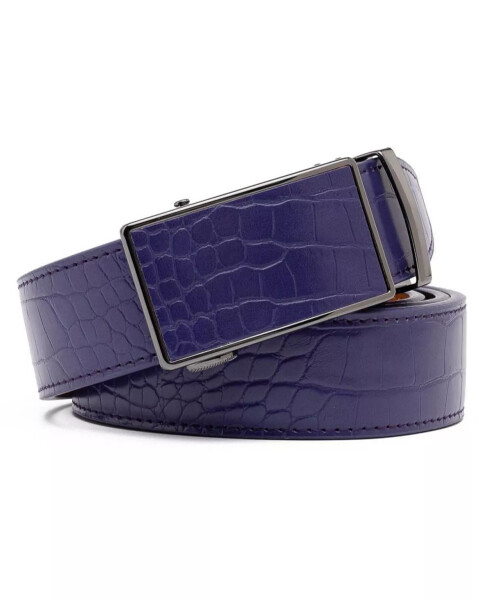 Men's Genuine Leather Crocodile Design Dress Belt with Automatic Buckle - Purple - 1