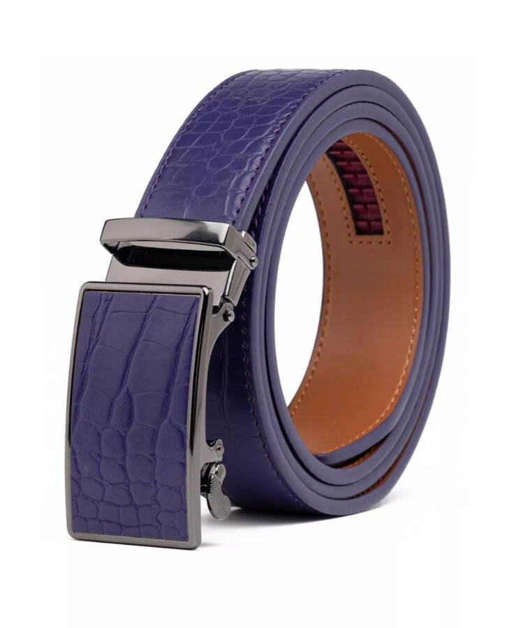 Men's Genuine Leather Crocodile Design Dress Belt with Automatic Buckle - Purple - 2