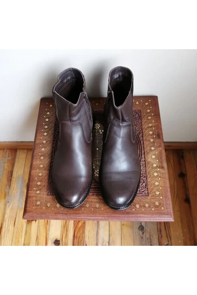 Men's Genuine Leather Dark Brown Antique Zipped Soft - İNCI (1)