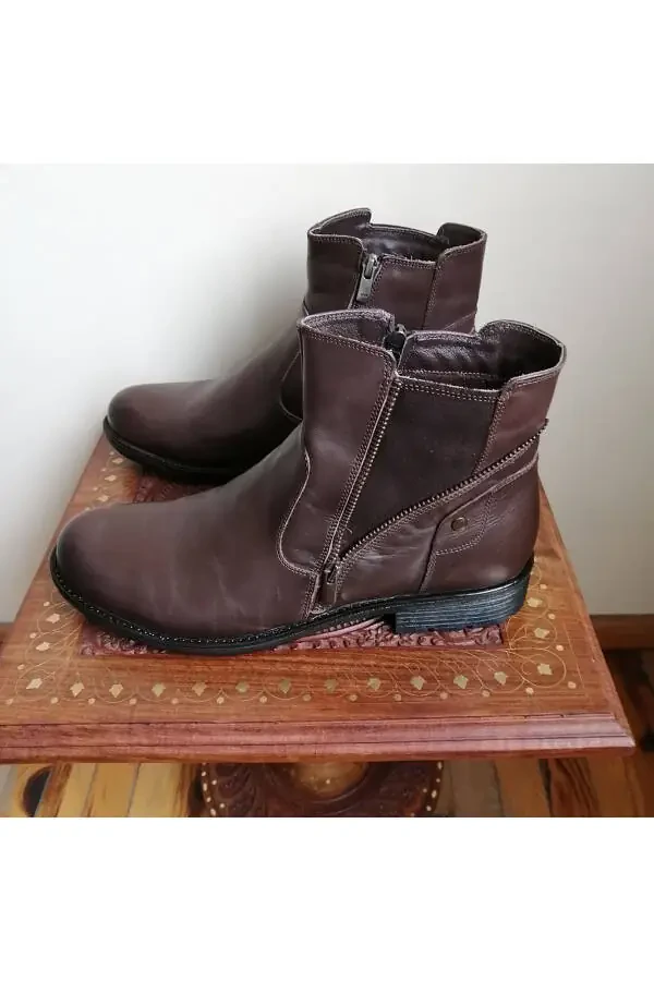 Men's Genuine Leather Dark Brown Antique Zipped Soft - 3
