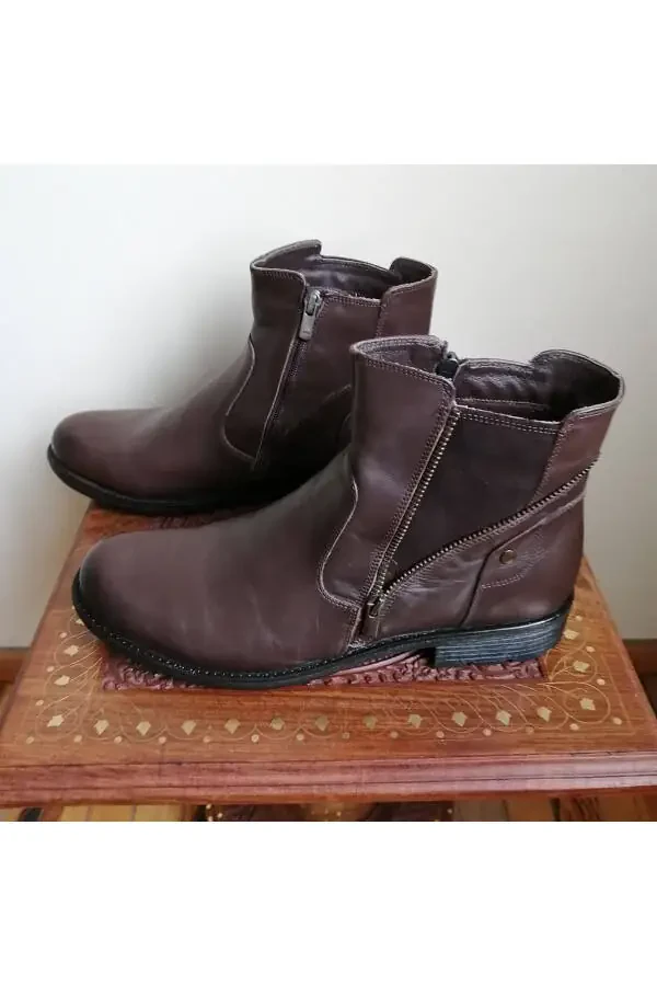 Men's Genuine Leather Dark Brown Antique Zipped Soft - 4