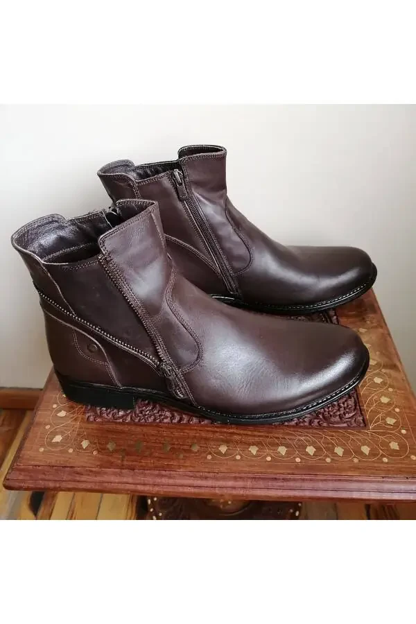 Men's Genuine Leather Dark Brown Antique Zipped Soft - 5