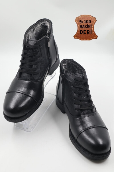Men's Genuine Leather Fur Lined Zippered Black Daily - NAZENINTASARIMLAR