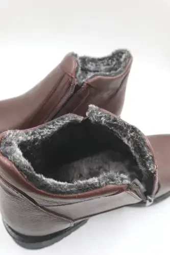 Men's Genuine Leather Fur Lined Zippered Brown Non-Slip Sole Cold Resistant Daily Boot-BROWN L - NAZENINTASARIMLAR (1)