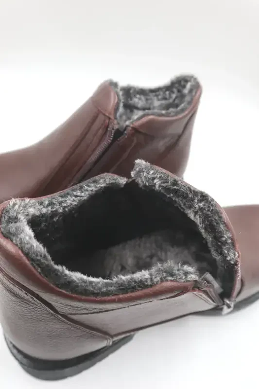 Men's Genuine Leather Fur Lined Zippered Brown Non-Slip Sole Cold Resistant Daily Boot-BROWN L - 2