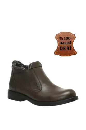 Men's Genuine Leather Fur Lined Zippered Brown Non-Slip Sole Cold Resistant Daily Boot-BROWN L - 4