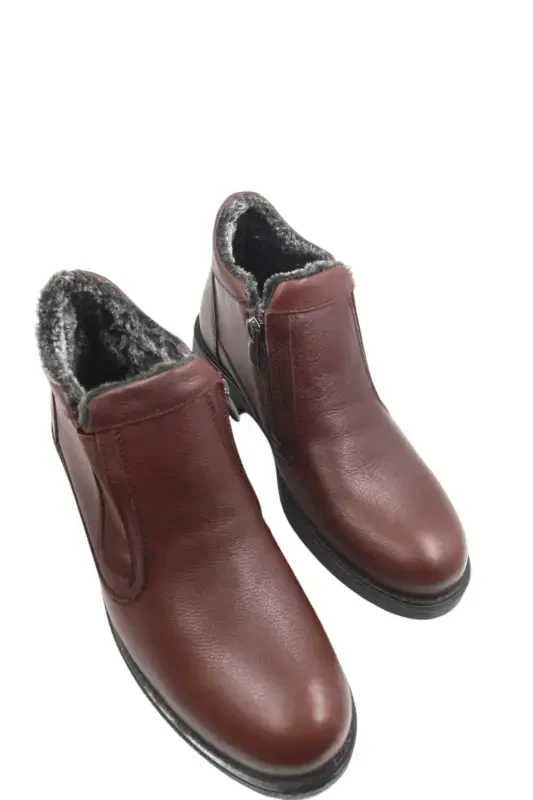 Men's Genuine Leather Fur Lined Zippered Brown Non-Slip Sole Cold Resistant Daily Boot-BROWN L - 5