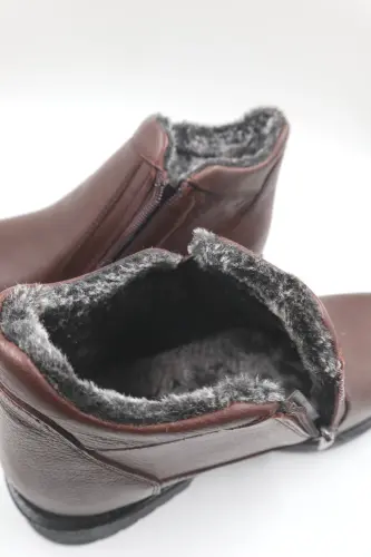 Men's Genuine Leather Fur Lined Zippered Brown Non-Slip Sole Cold Resistant Daily Boot-BROWN L - NAZENINTASARIMLAR (1)