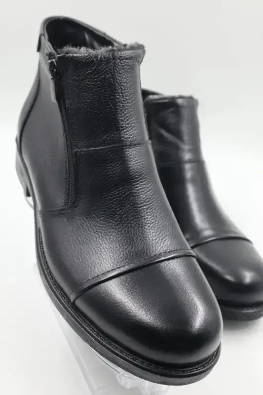 Men's Genuine Leather Fur Lined Zippered Tan Daily Boot-SIYAModazone - NAZENINTASARIMLAR