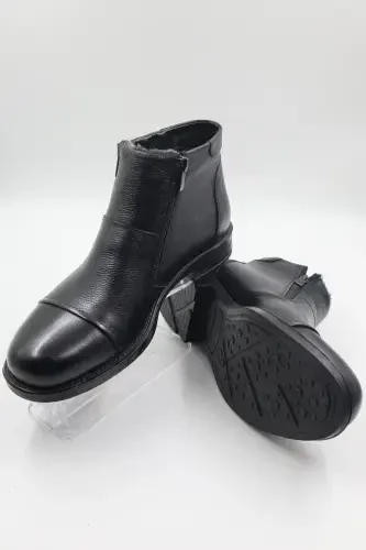 Men's Genuine Leather Fur Lined Zippered Tan Daily Boot-SIYAModazone - NAZENINTASARIMLAR (1)