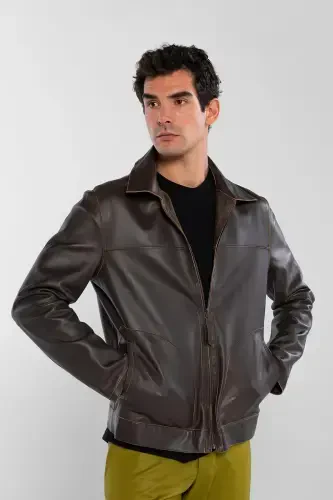 Men's Genuine Leather Jacket-BROWN DOKME - 4