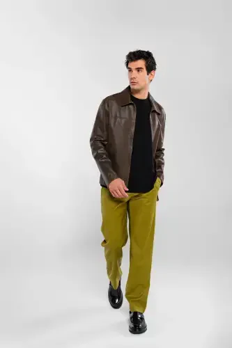 Men's Genuine Leather Jacket-BROWN DOKME - 7