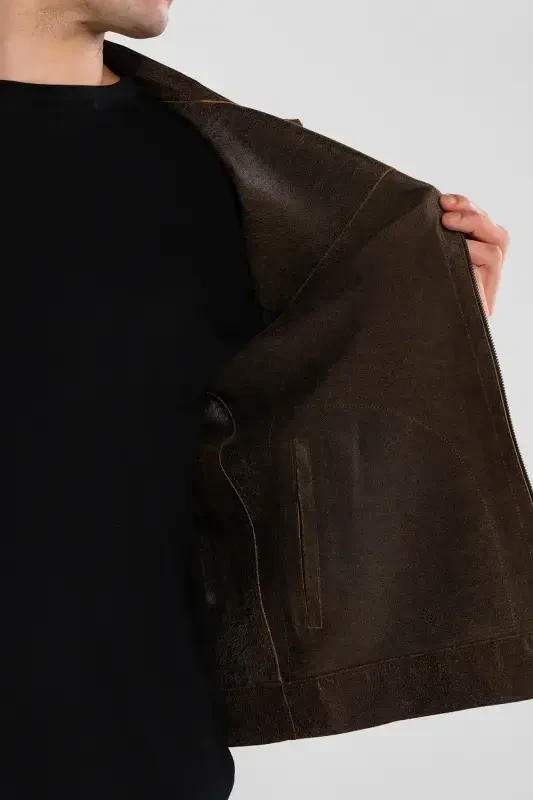 Men's Genuine Leather Jacket-BROWN DOKME - 8
