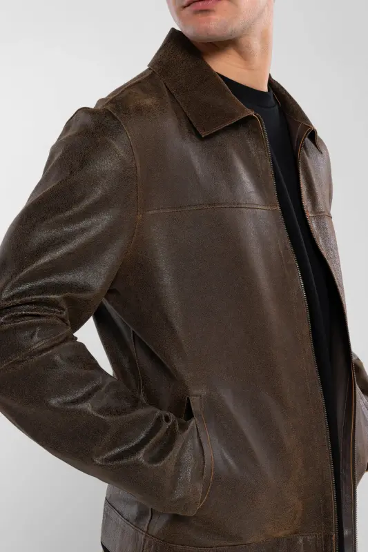 Men's Genuine Leather Jacket-BROWN DOKME - 5